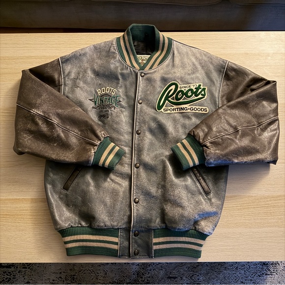 Roots Other - 90s Roots Canada Leather Patina Varsity Distressed Size Large